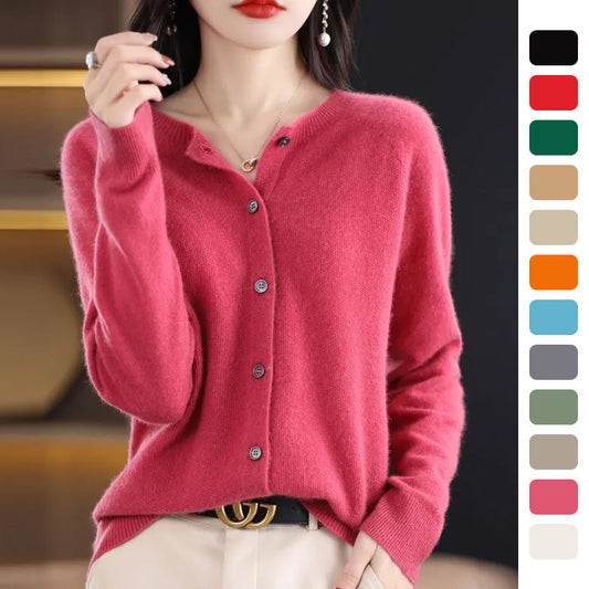 Fashion Merino Wool Cardigan Sweater Women