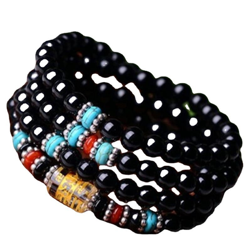 Black Glass 108 Beads Bracelet Ethnic Style