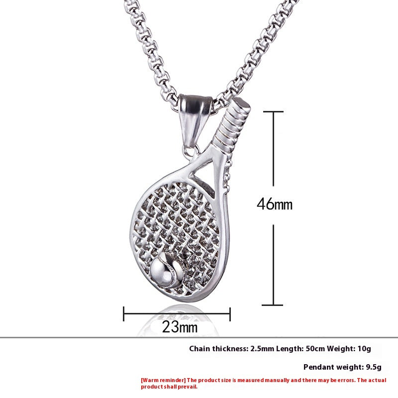 Stainless Steel Ornament Tennis Rackets Pendant Necklace