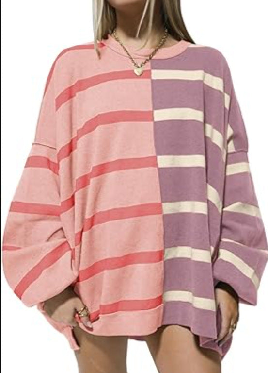 Striped Knitted Long-sleeved Sweater For Women