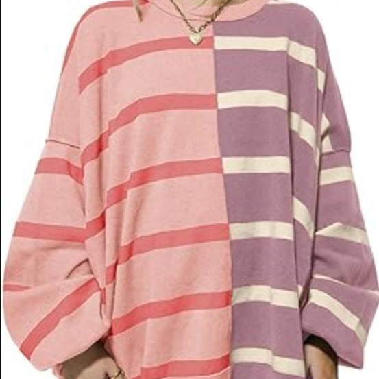 Striped Knitted Long-sleeved Sweater For Women