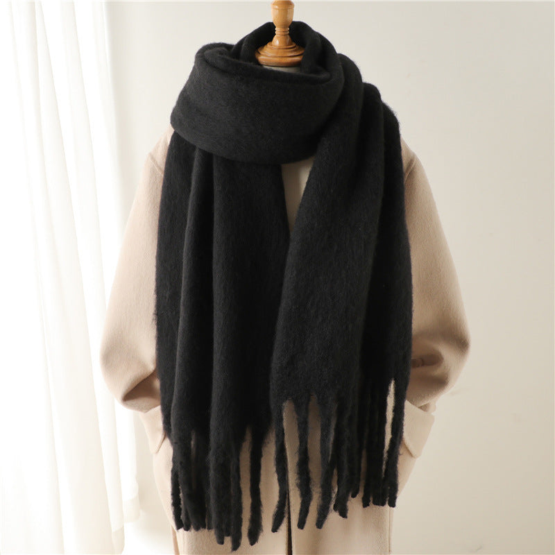 Mohair Pure Color All-matching Winter Warm Lengthened Fringe Bib Towel