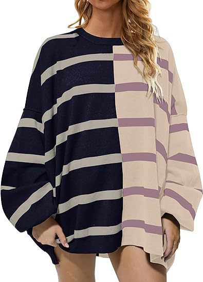 Striped Knitted Long-sleeved Sweater For Women