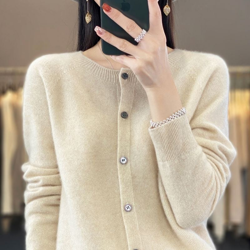 Fashion Merino Wool Cardigan Sweater Women