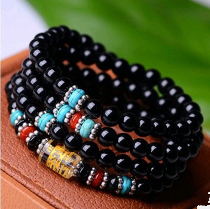 Black Glass 108 Beads Bracelet Ethnic Style