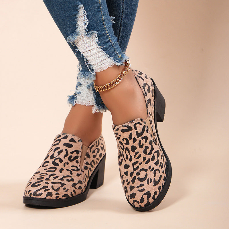 Women's Fashion Leopard Print Chunky Heel Shoes