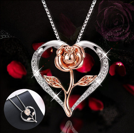 Zircon Heart Rose Silver Necklace For Women