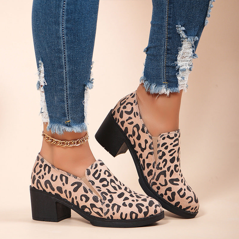 Women's Fashion Leopard Print Chunky Heel Shoes