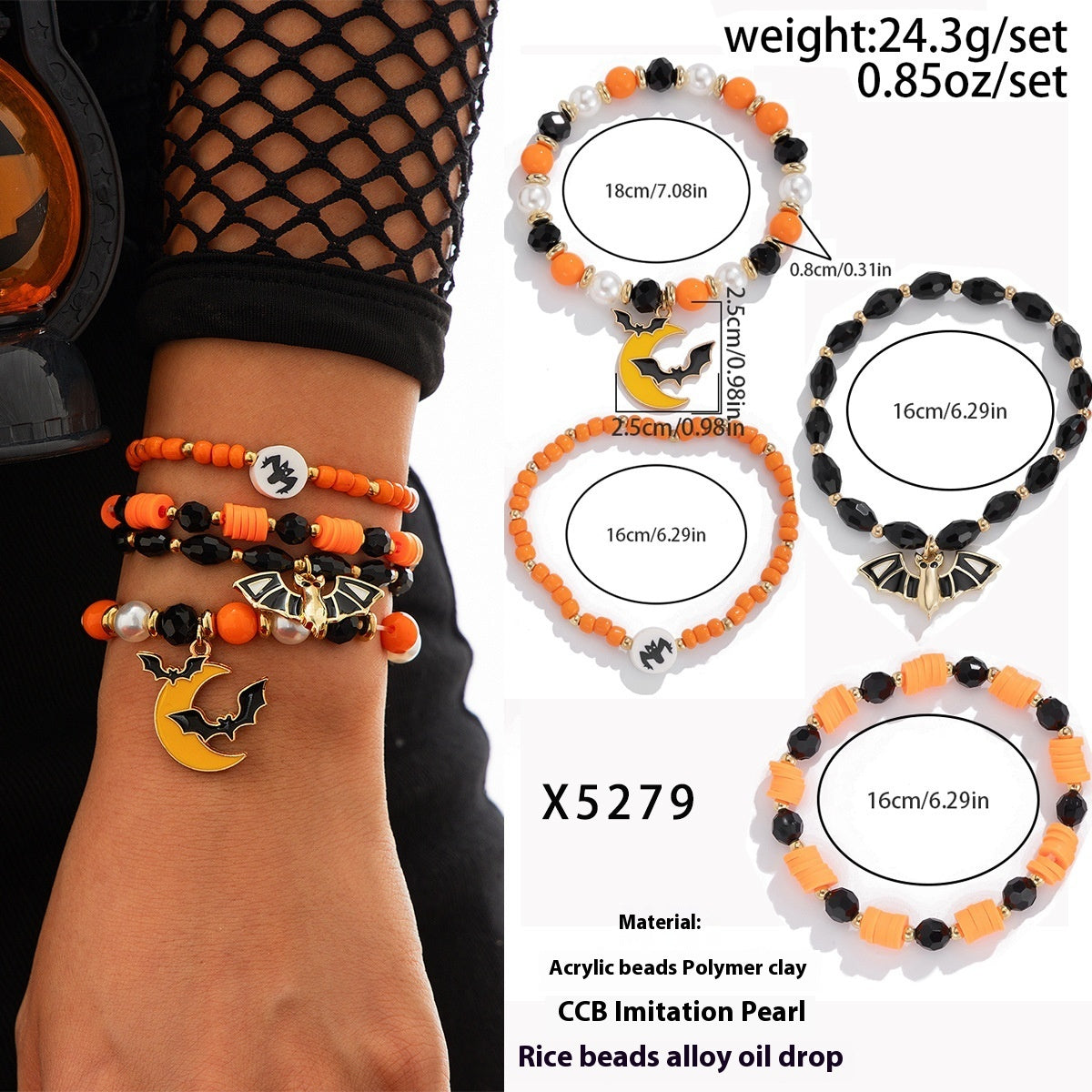 European And American Halloween New Skull Pumpkin Bracelet Suit