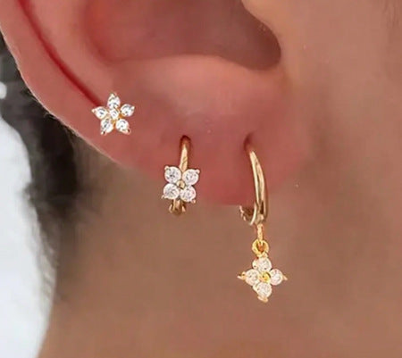 Brass Electroplating Inlaid Zircon XINGX Butterfly Earrings Three-piece Set