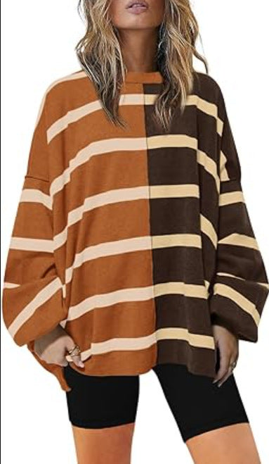 Striped Knitted Long-sleeved Sweater For Women