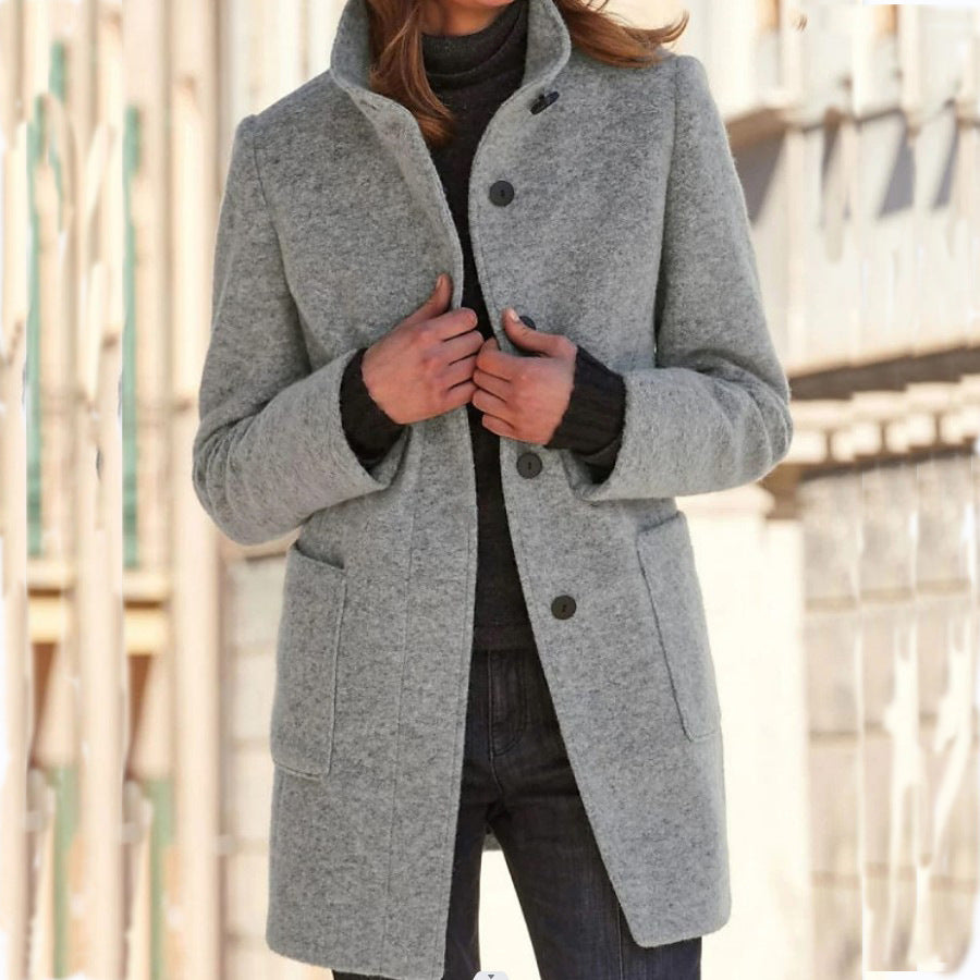 Fashion Stand Collar Woolen Coat for women