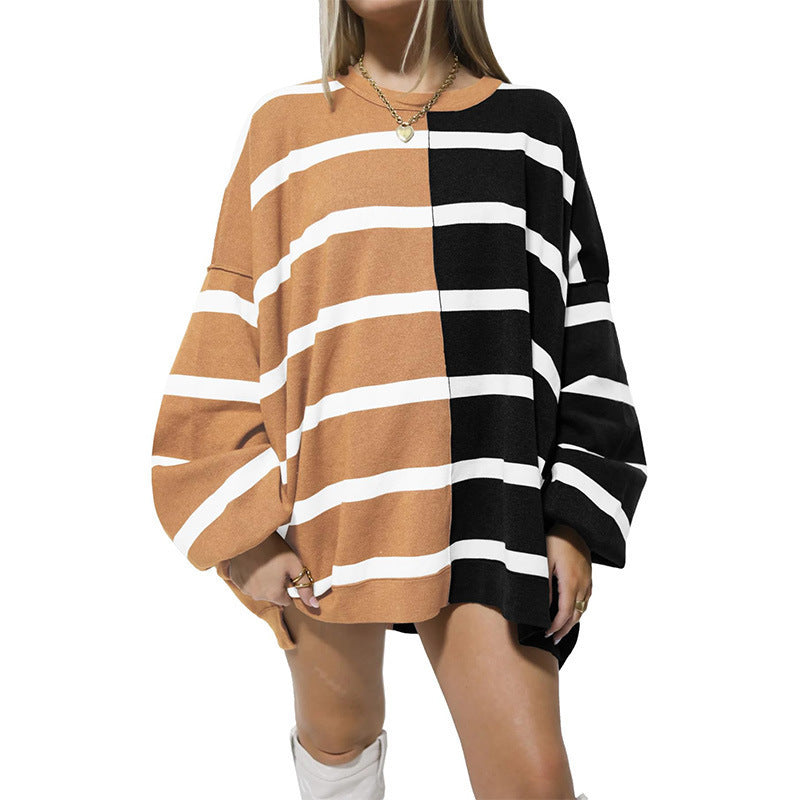 Striped Knitted Long-sleeved Sweater For Women