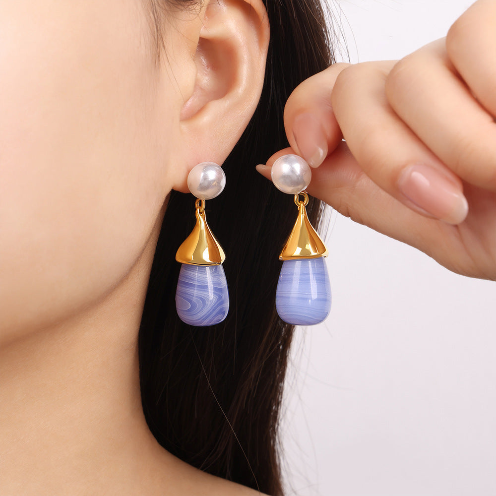 Female Titanium Steel Droplet Resin Pendant Earrings