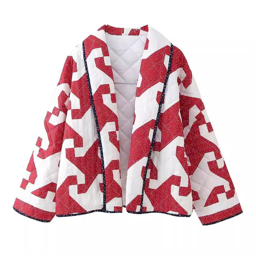 Red For Women Geometric Printed Coat