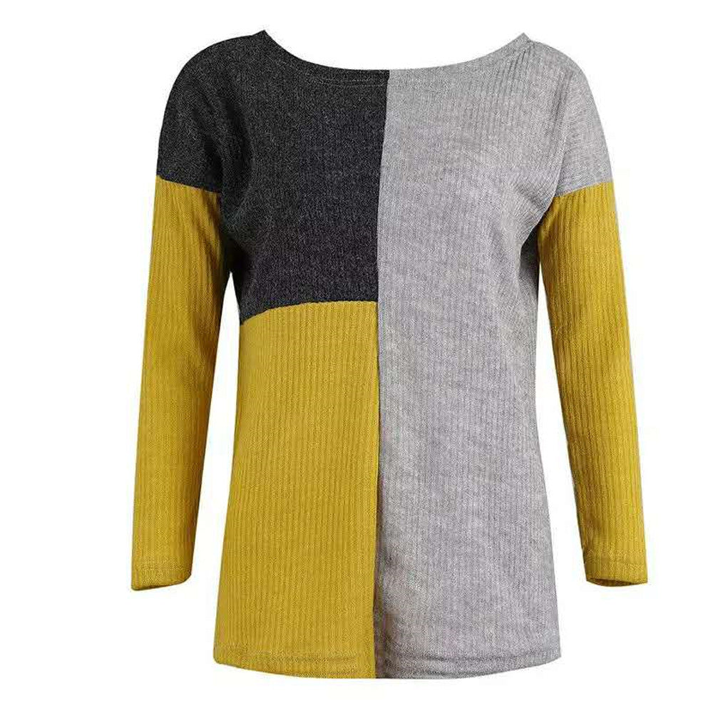 Versatile Loose Fitting Pullover For Outerwear, Color Blocked Knit Sweater For Women's Wear