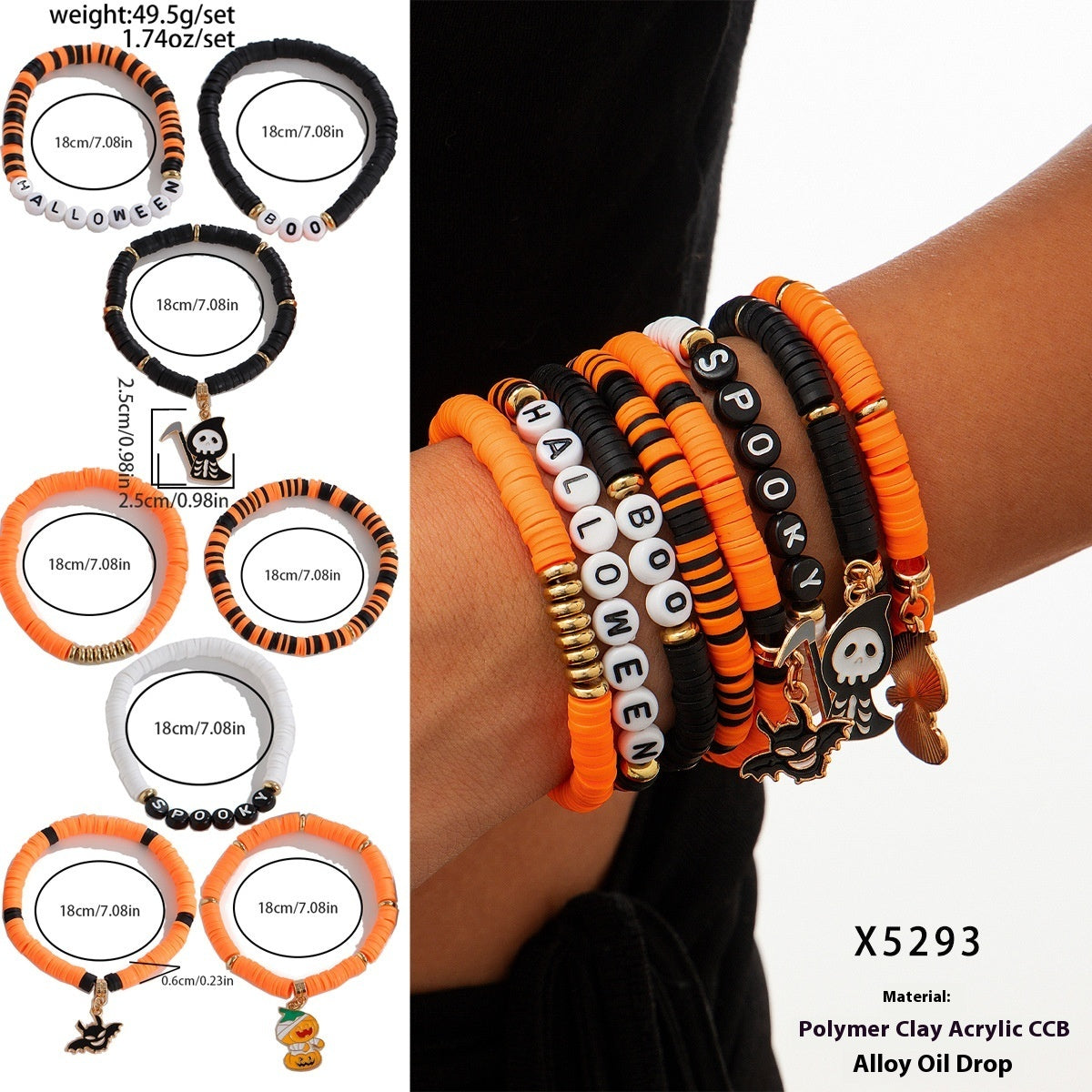 European And American Halloween New Skull Pumpkin Bracelet Suit