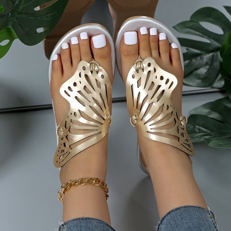 sandal Fashion Hollow Butterfly Flip-Flops Summer Sandals For Women Casual Beach Shoes New Low Heel Flat Slides Slippers