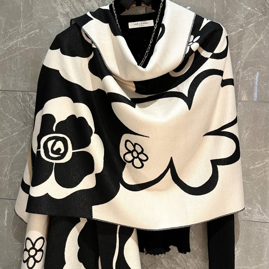 Air-conditioned Room Spring And Summer High-grade Versatile Black And White Scarf Warm Dress