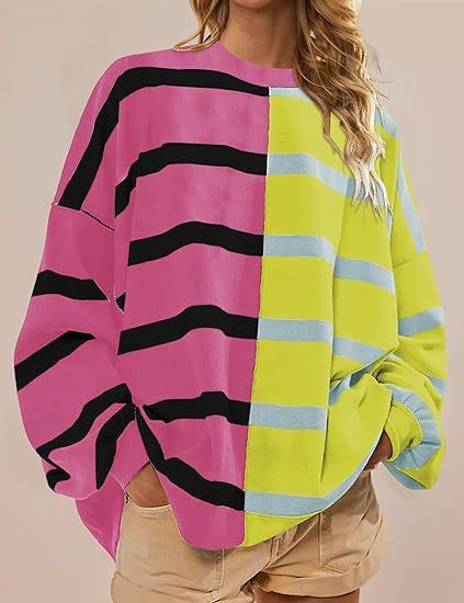 Striped Knitted Long-sleeved Sweater For Women