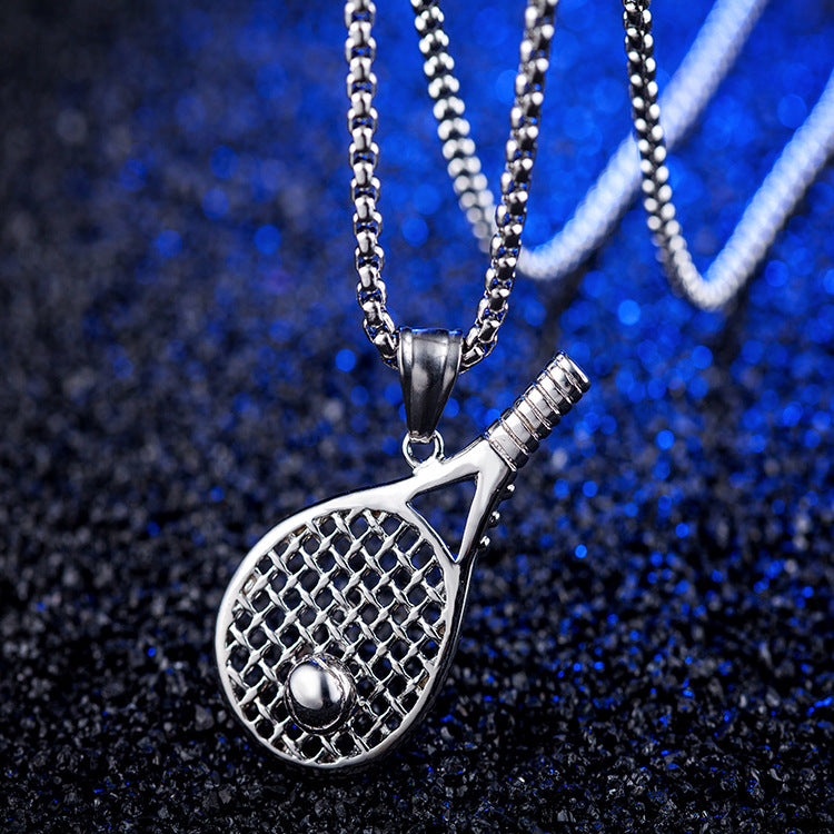 Stainless Steel Ornament Tennis Rackets Pendant Necklace