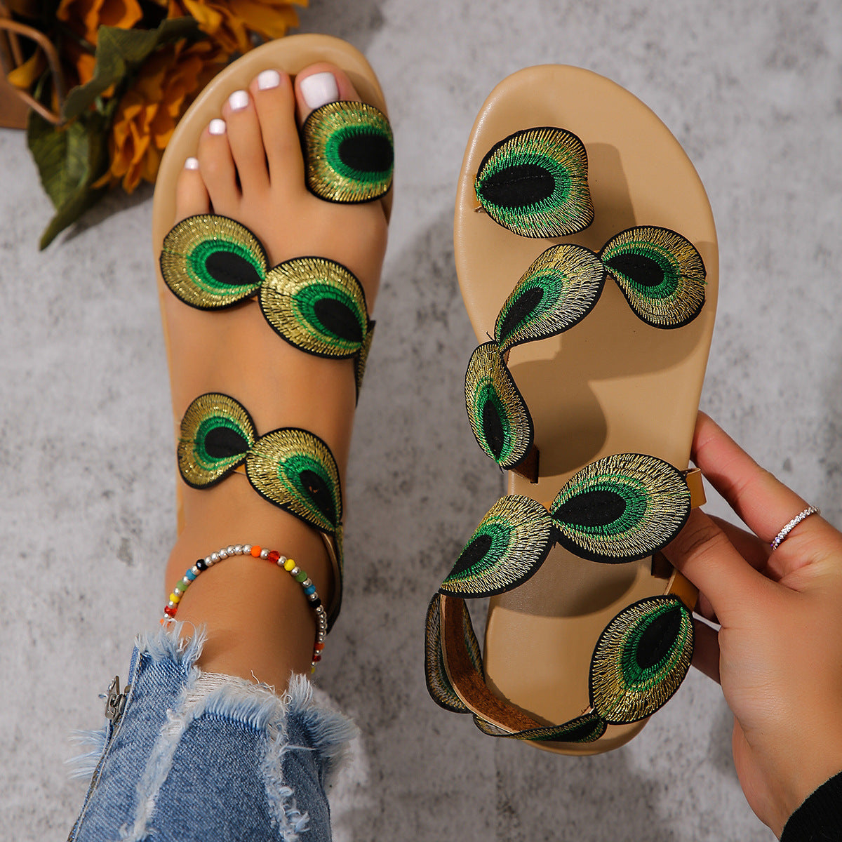 Slippers ((Peacock Eye Hair Beach Slippers Women