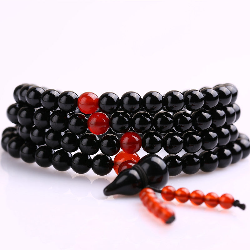 Black Glass 108 Beads Bracelet Ethnic Style