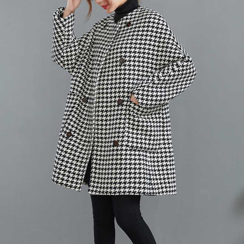 Woolen Plus Size Women's Clothing Houndstooth Coat