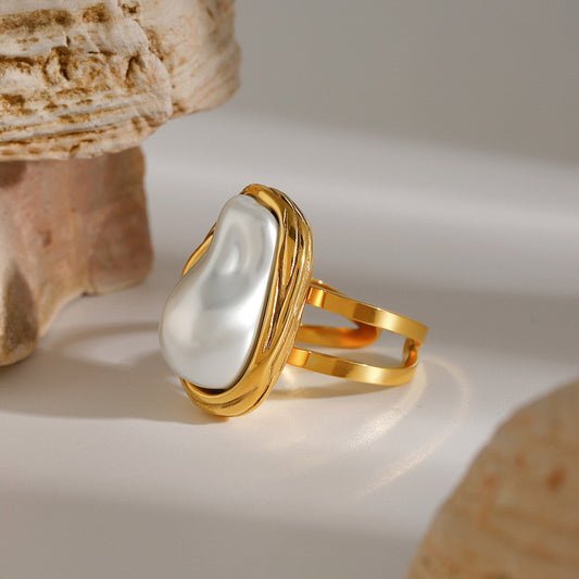 Steel Baroque Pearl Ring