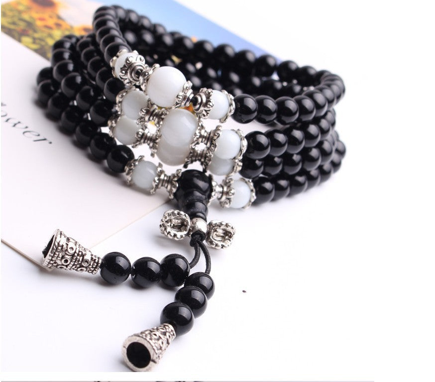 Black Glass 108 Beads Bracelet Ethnic Style