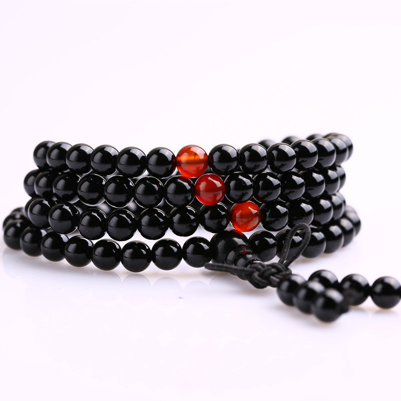 Black Glass 108 Beads Bracelet Ethnic Style