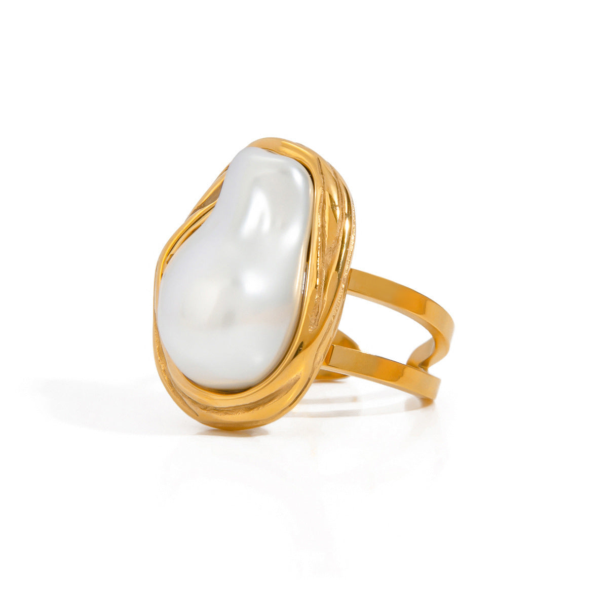 Steel Baroque Pearl Ring