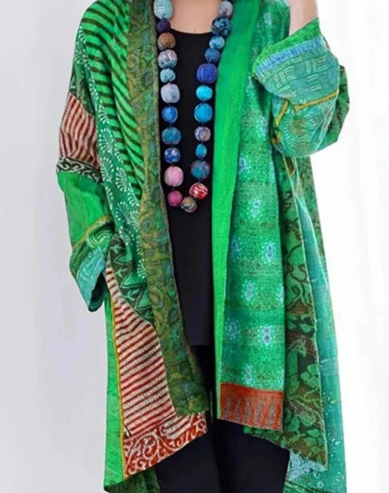 Cotton And Linen Loose Ethnic Style Plus Size Long Sleeve Printed Coat