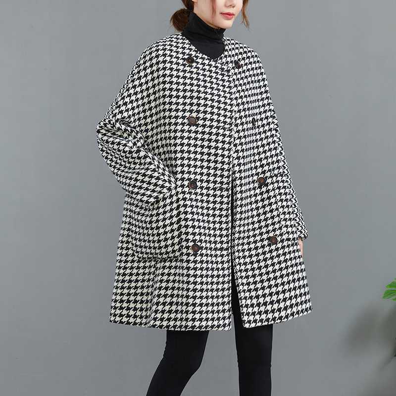 Woolen Plus Size Women's Clothing Houndstooth Coat