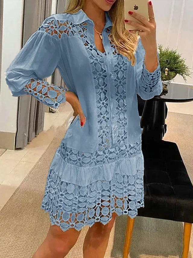 Early Autumn New Lace Stitching Casual Shirt