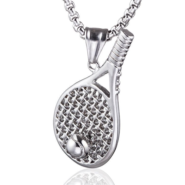 Stainless Steel Ornament Tennis Rackets Pendant Necklace