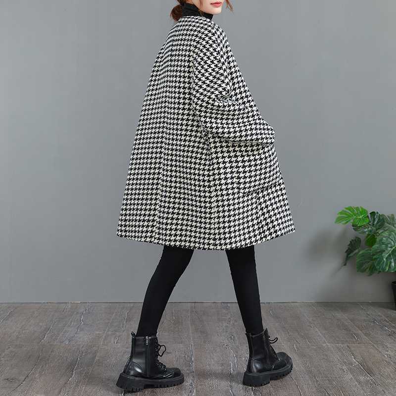 Woolen Plus Size Women's Clothing Houndstooth Coat