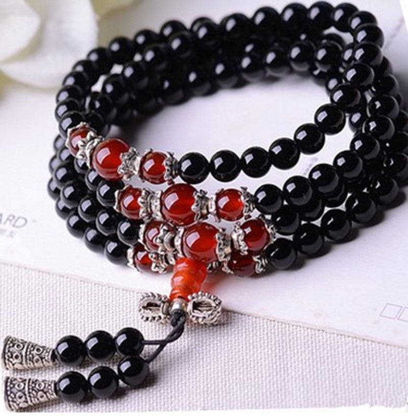 Black Glass 108 Beads Bracelet Ethnic Style