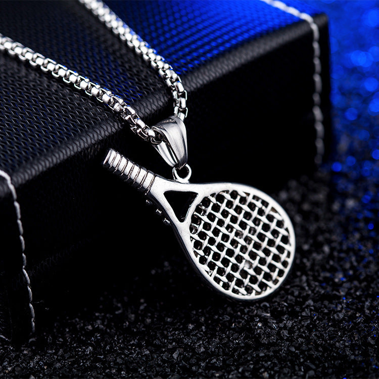 Stainless Steel Ornament Tennis Rackets Pendant Necklace