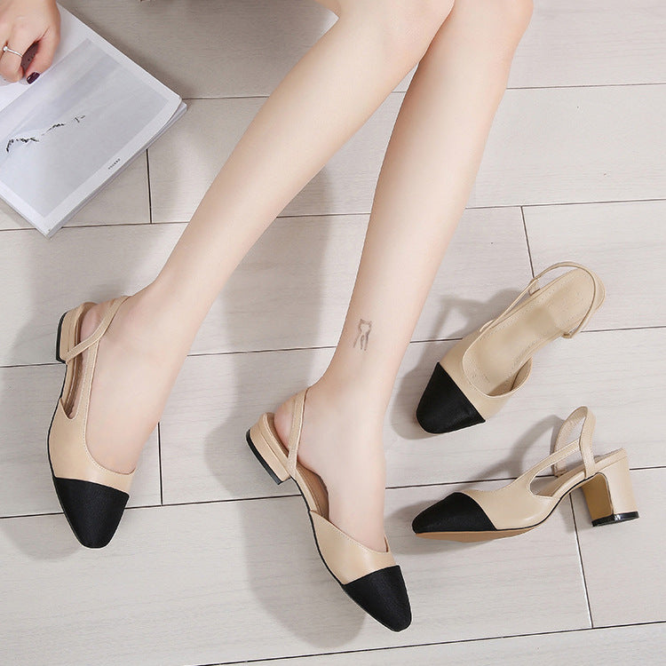 Women's High Heel Color Block Chunky Heel Shoes