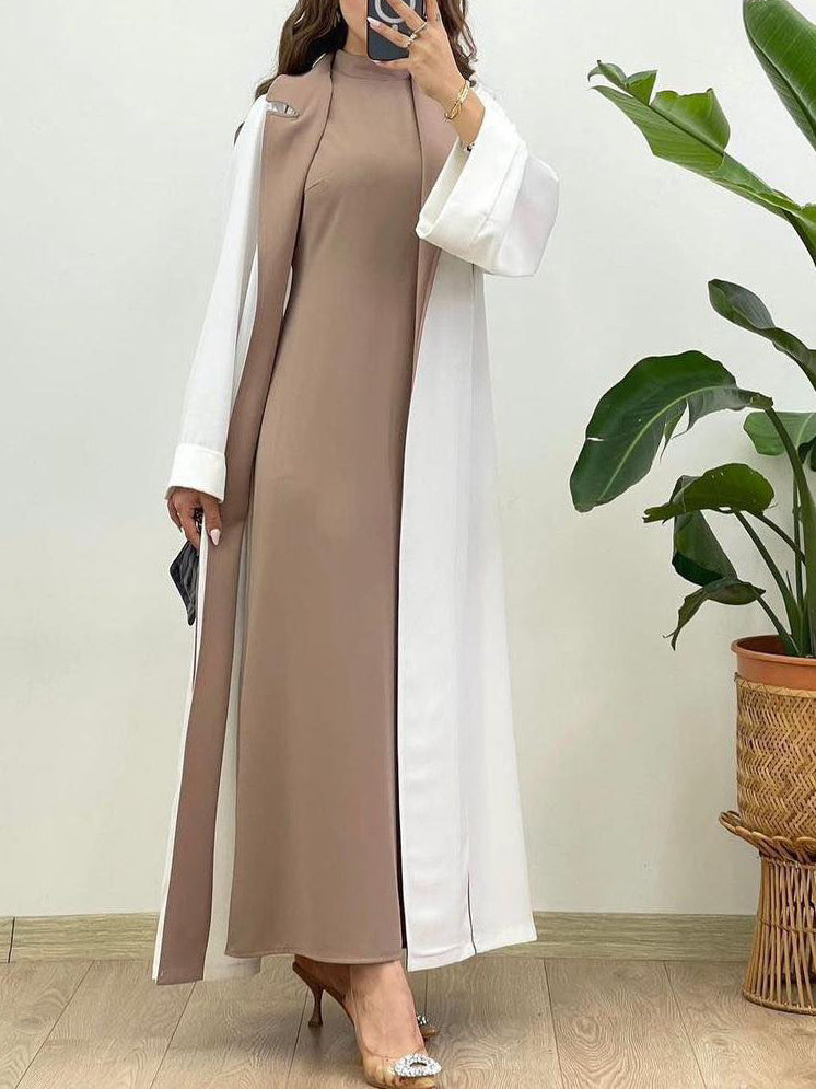 Fashion Colorblock Long Cardigan Trench Coat