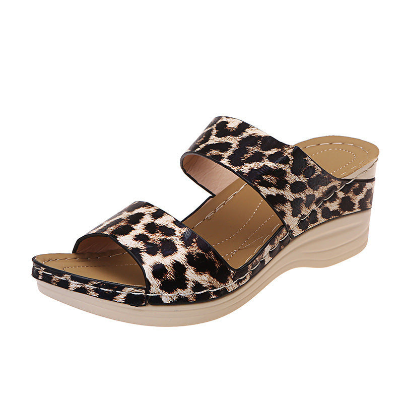 Large Size Women's Leopard Wedge Fashion Sandals