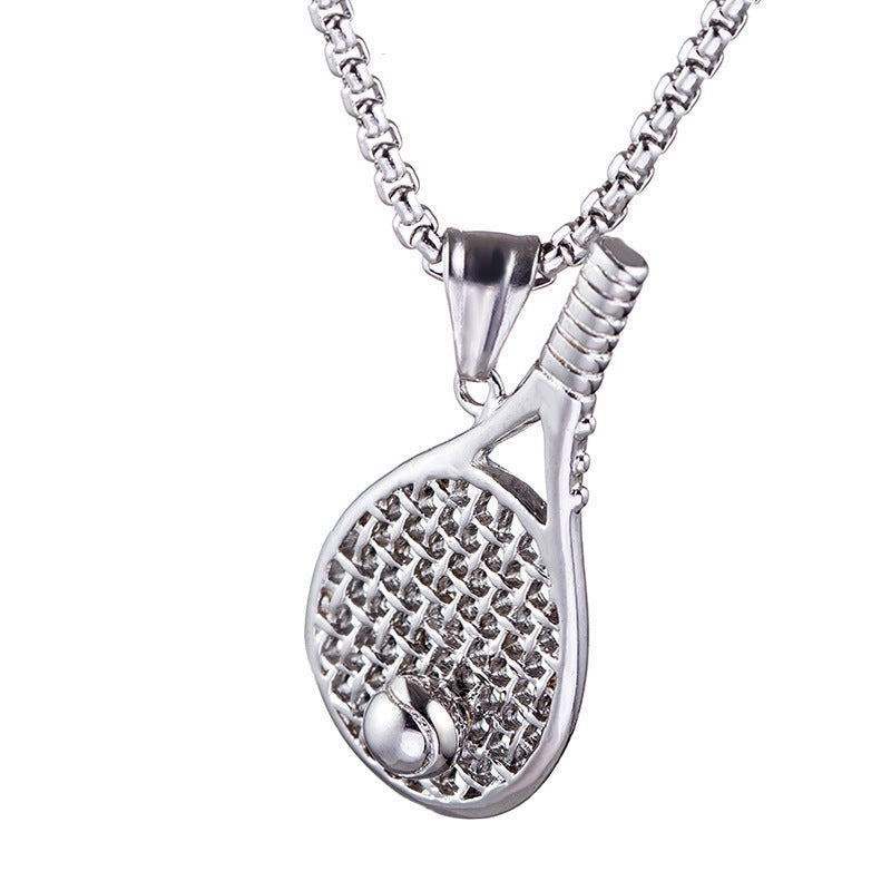 Stainless Steel Ornament Tennis Rackets Pendant Necklace