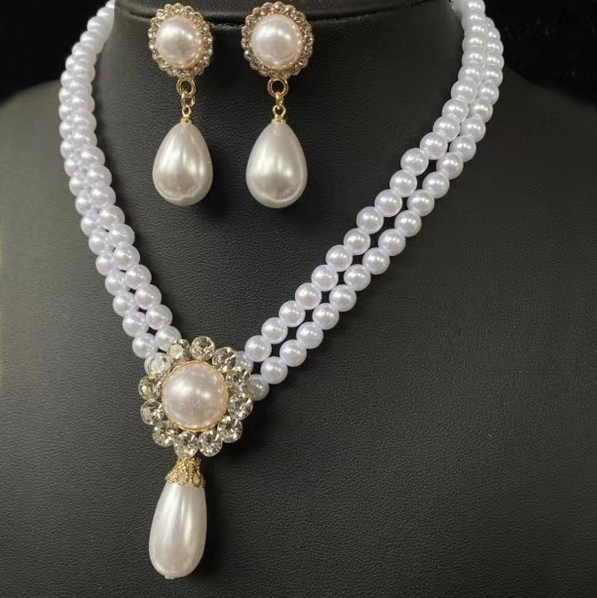 Simple Retro Oval Pearl Wedding Dress Performance Chain Earrings