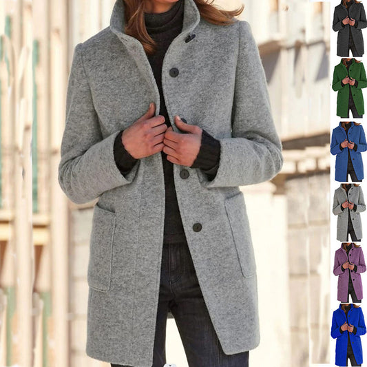 Fashion Stand Collar Woolen Coat for women